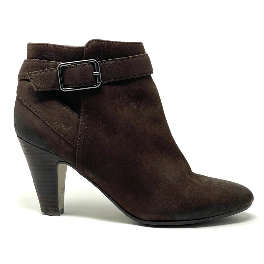 Ash Nubuck Leather Brown Buckle Boho Ankle Booties Women’s 7.5 Heeled Boots